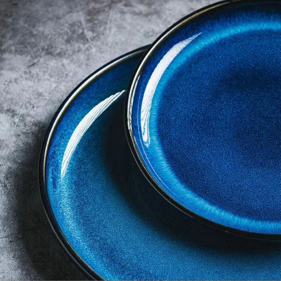 6 Assiettes céramique bleu AZUR 25,4cm